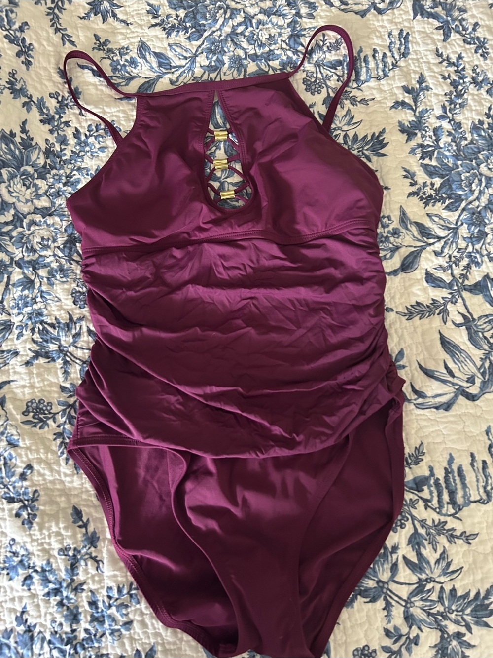 High-Neck One-Piece Swimsuit in Plum